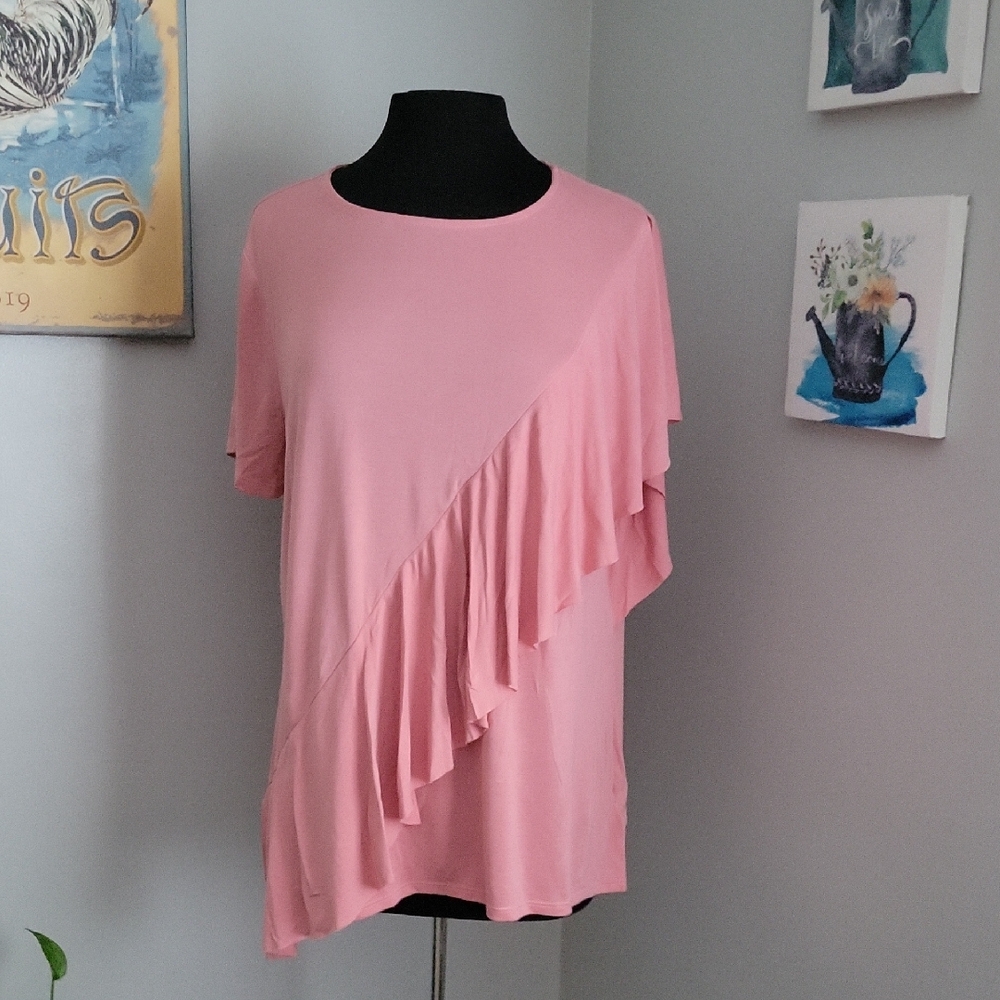 Time and Tru Light Pink Ruffle Short Sleeve Tee
